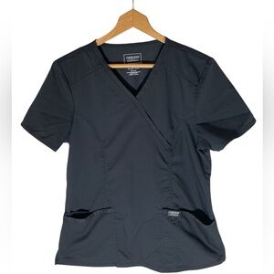 C33- Cherokee Workwear Revolution Black Soft  Fitted Wrap Short Sleeve Top